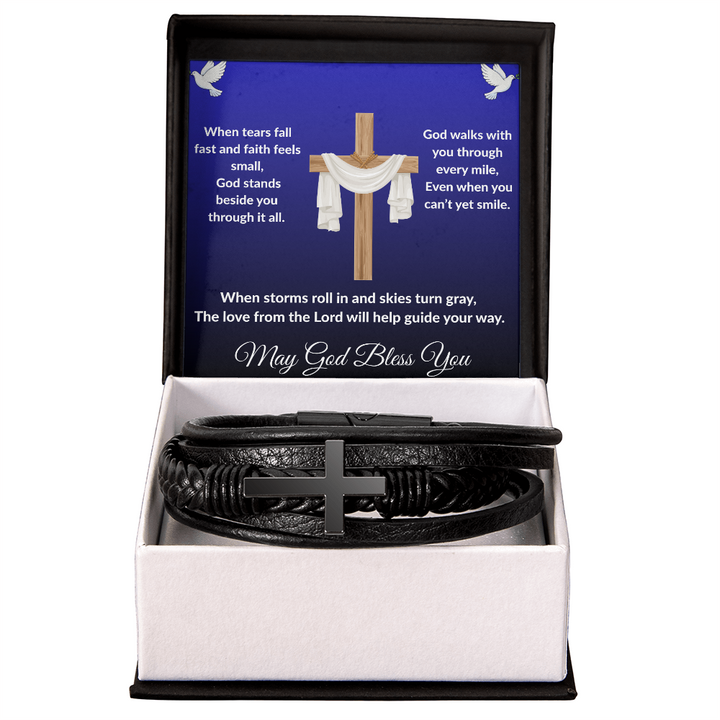 Spiritual Motivation - Men's Cross Leather Bracelet ShineOn Fulfillment